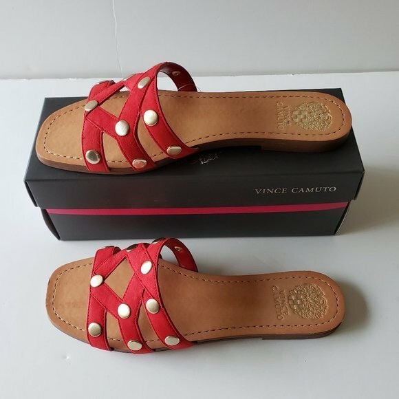 Vince Camuto Shoes - Vince Camuto Red Studded Slide Sandals